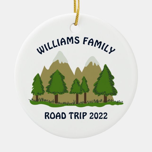Personalised Family Road Trip Ceramic Tree Decoration (Front)