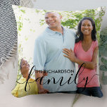 Personalised Family Script Black Overlay 2 Photo Cushion<br><div class="desc">Personalised family photo pillow with elegant text overlay. The photo template is set up for you to add your own pictures - one of the front and one on the back. The front also has the text overlay which you can personalise with your family name. Family is hand lettered in...</div>