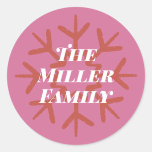 Personalised Family Signature Snowflake hot pink Classic Round Sticker