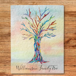Personalised Family Tree<br><div class="desc">This modern jigsaw puzzle is decorated with a colourful Family Tree design on watercolor background.
Easily customisable it with your family name.
Because we create our own artwork you won't find this exact image from other designers.
Original Mosaic and Watercolor © Michele Davies.</div>