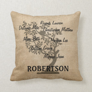 Personalised Family Tree Burlap Add 7 Names Cushion