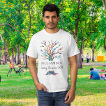 Personalised Family Tree Family Reunion T-Shirt<br><div class="desc">This stylish Family Reunion man's T-shirt features a colourful mosaic family tree.
Easily customisable with your family name and the year of your reunion.
Because we create our own artwork you won't find this exact image from other designers.
Original Mosaic © Michele Davies.</div>