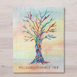 Personalised Family Tree  Jigsaw Puzzle<br><div class="desc">This modern jigsaw puzzle is decorated with a colourful Family Tree design on a watercolor background.
Easily customisable it with your family name.
Because we create our artwork you won't find this exact image from other designers.
Original Mosaic and Watercolor © Michele Davies.</div>
