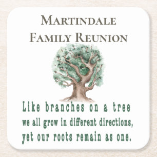 Personalised Family Tree Reunion Square Paper Coaster