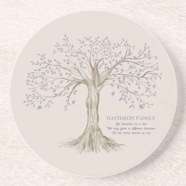 Personalised Family Tree With Quote Tan Coaster (Front)
