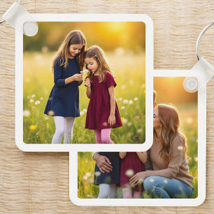 Personalised Family Two Photo Double Sided  Key Ring