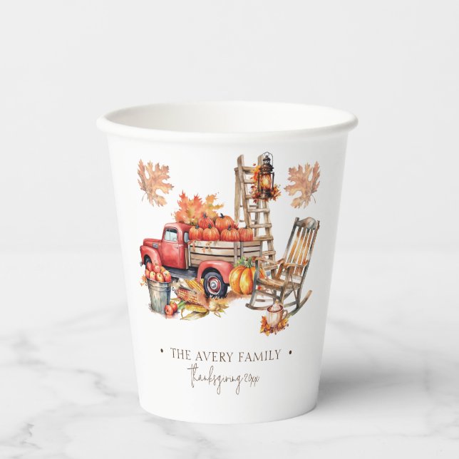 Personalised Family watercolor Thanksgiving Paper Cups (Front)