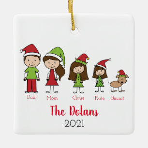 Personalised Family with Dog Christmas Ceramic Orn Ornament