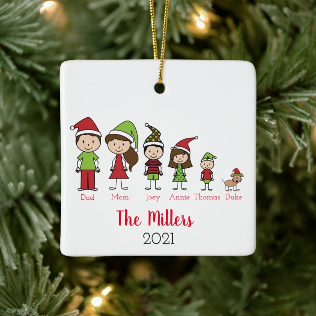 Personalised Family with Dog Christmas Ceramic Ornament (Tree)