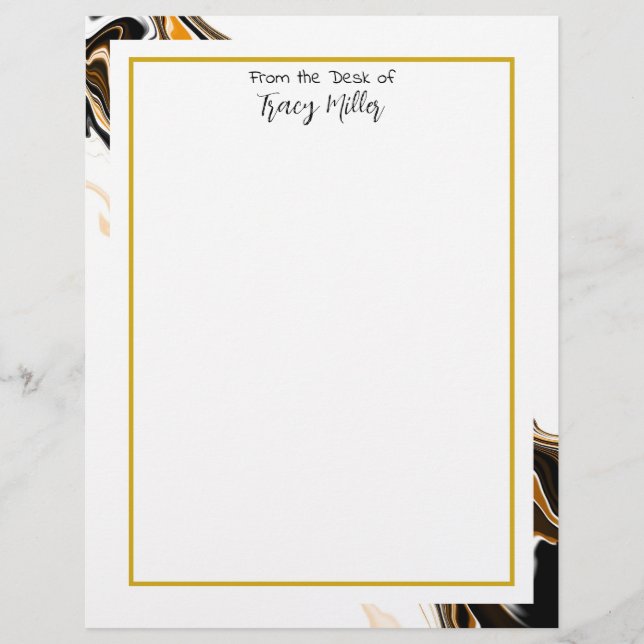 Personalised Fancy Black and Gold Marble    Custom Letterhead (Front)