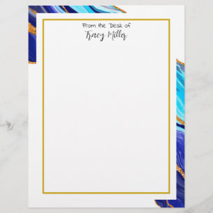 Personalised Fancy Blue and Gold Marble Custom Letterhead