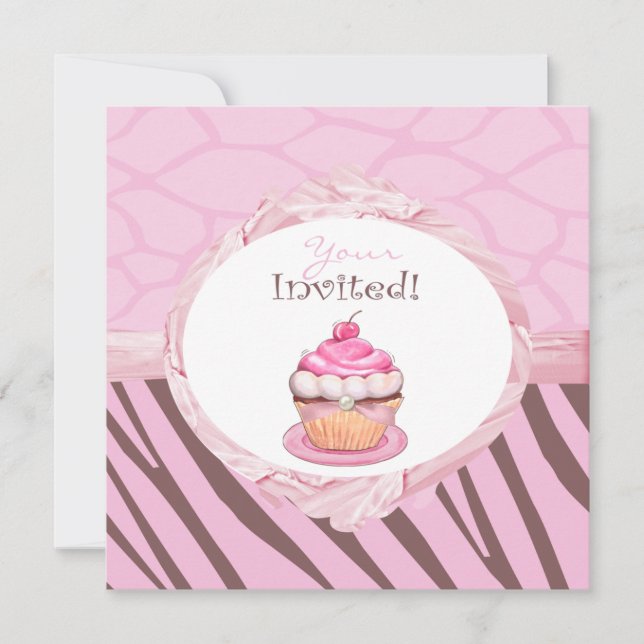 Personalised Fancy Cupcake Safari Invitations (Front)