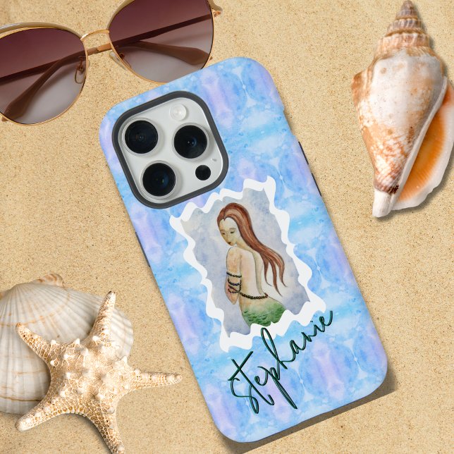 Personalised Fantasy Boho Mermaid Blue Teal iPhone Case (Creator Uploaded)