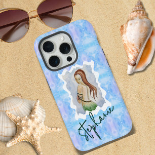 Personalised Fantasy Mermaid Watercolor Boho Art iPhone 15 Pro Case