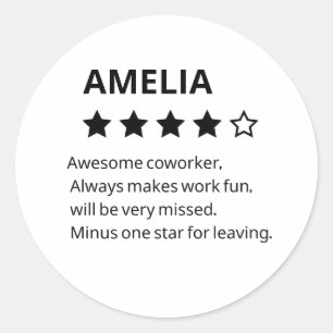 Personalised Farewell Gift – Funny 4-Star Coworker Classic Round Sticker