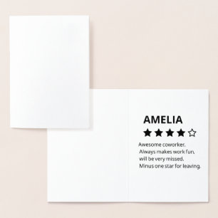 Personalised Farewell Gift – Funny 4-Star Coworker Foil Card