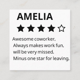 Personalised Farewell Gift – Funny 4-Star Coworker Square Business Card