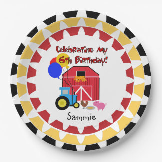 Personalised Farm 6th Birthday Paper Plates