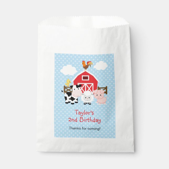 Personalised Farm Animals (Blue) Favour Bags (Front)