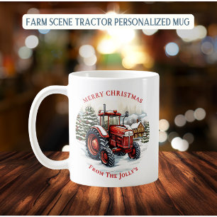 Personalised Farm Tractor Christmas Coffee Mug