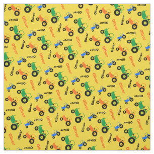 Personalised farm tractor name colourful fabric