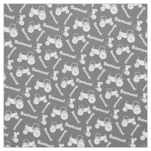 Personalised farm tractor name grey fabric