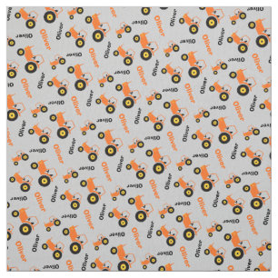 Personalised farm tractor name orange grey fabric