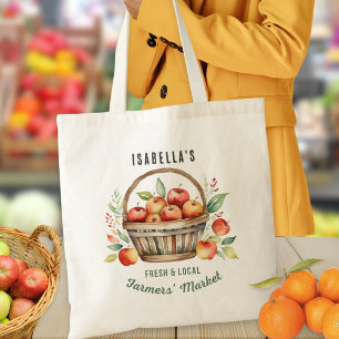 Personalised Farmers Market Rustic Apple Basket Tote Bag