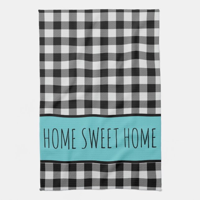 Personalised Farmhouse Black Buffalo Plaid Tea Towel (Vertical)