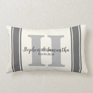 Personalised Farmhouse Grain Sack Wedding Date Lumbar Cushion