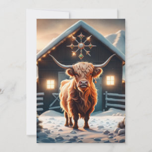 Personalised Farmhouse Highland Cow, Holiday Cow Invitation