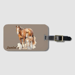 Personalised Farmhouse Horse & Baby. Horse Lovers Luggage Tag