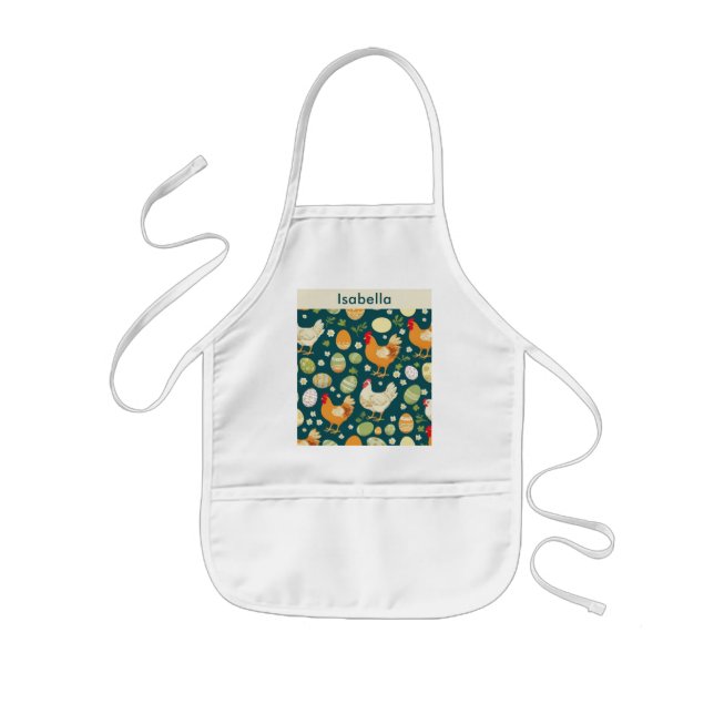 Personalised Farmhouse Kitchen Rustic Hen Chicken Kids Apron (Front)