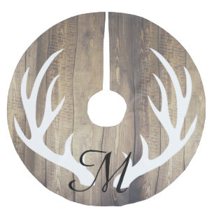 Personalised - Farmhouse Light Wood Deer Antlers Brushed Polyester Tree Skirt