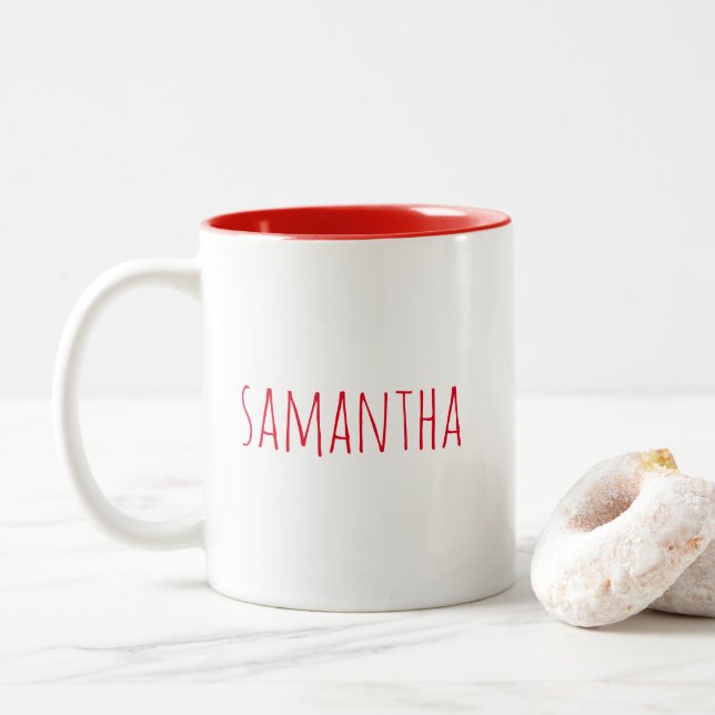 Personalised Farmhouse Style Valentine's Day Red Two-Tone Coffee Mug (With Donut)