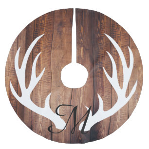 Personalised - Farmhouse Wood Planks Deer Antlers Brushed Polyester Tree Skirt