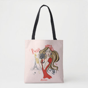 Personalised Fashion Girl Paris Sketch Tote Bag