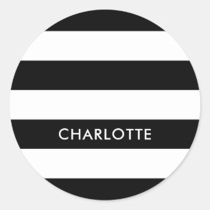 Personalised Fashion Luxury Black and white stripe Classic Round Sticker