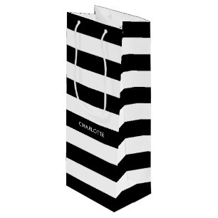 Personalised Fashion Luxury Black and white stripe Wine Gift Bag