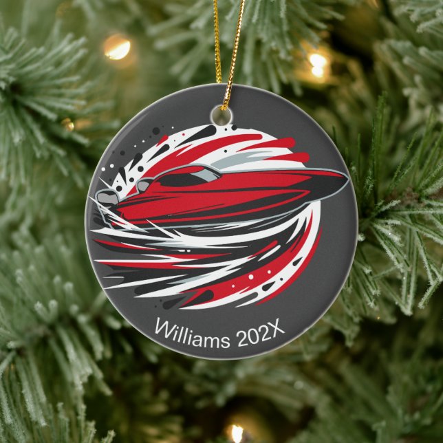 Personalised Fast Dynamic Offshore Boating Ceramic Tree Decoration (Tree)