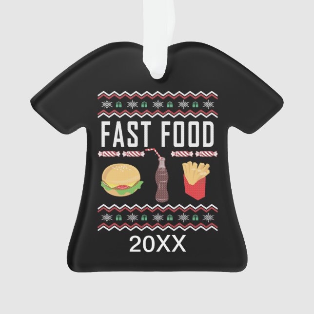 Personalised Fast Food Ugly Christmas Sweater Ornament (Front)