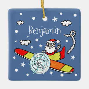 Personalised Father Christmas Santa Claus Airplane Ceramic Ornament