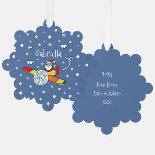 Personalised Father Christmas Santa Claus Airplane Tree Decoration Card