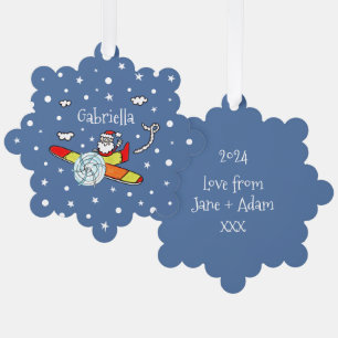 Personalised Father Christmas Santa Claus Airplane Tree Decoration Card