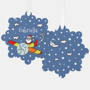 Personalised Father Christmas Santa Claus Airplane Tree Decoration Card