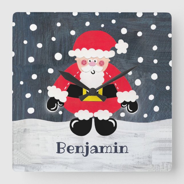 Personalised Father Christmas Santa Claus Square Wall Clock (Front)
