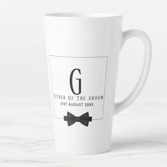 Personalised Father of The Groom Monogram Bow Tie Latte Mug (Right)