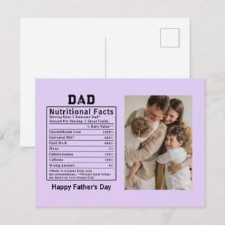 Personalised Father’s Day Dad Nutritional Facts Postcard