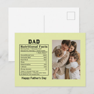 Personalised Father’s Day Dad Nutritional Facts Postcard