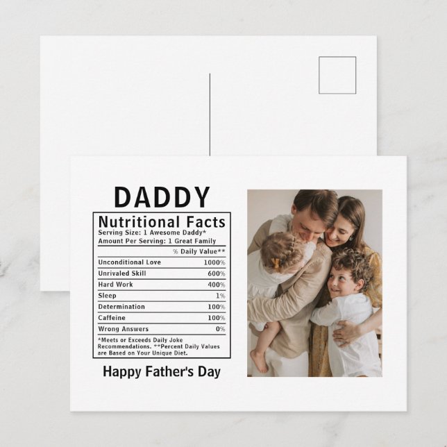 Personalised Father’s Day Daddy Nutritional Facts  Postcard (Front/Back)